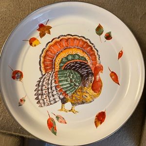 Vintage Round Enamel Tray, Fall Decor, Thanksgiving Turkey, 1990’s Hallmark